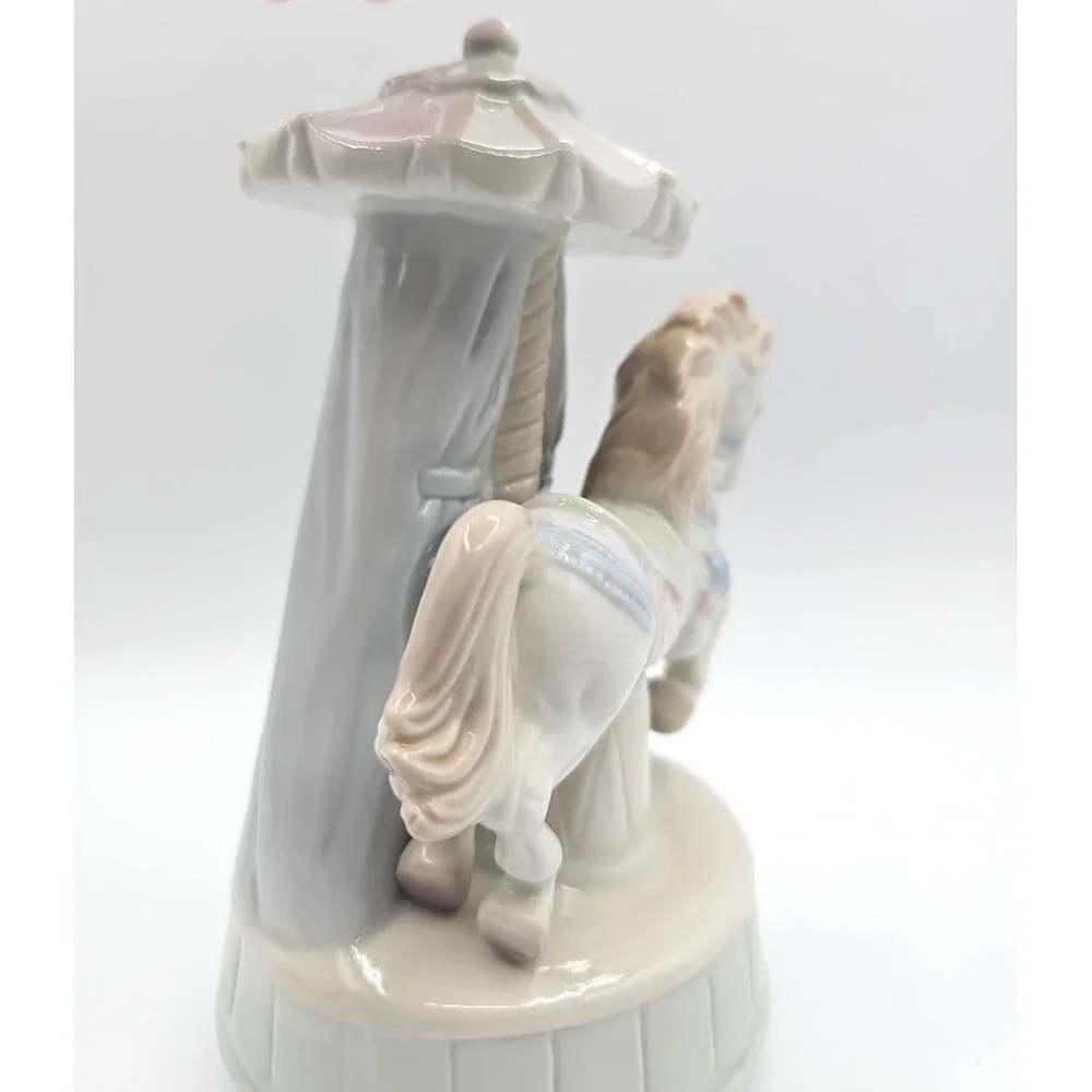 Vintage Pastel Porcelain Carousel Horse Music Box